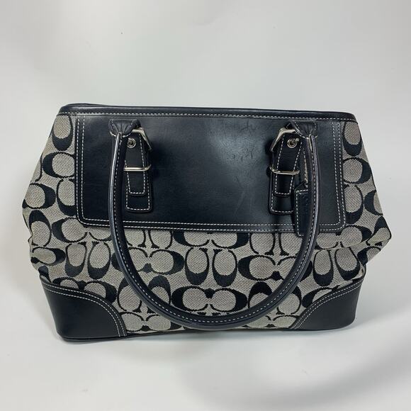 Coach Signature Tote Bag Canvas Black Authentic - Picture 1 of 11
